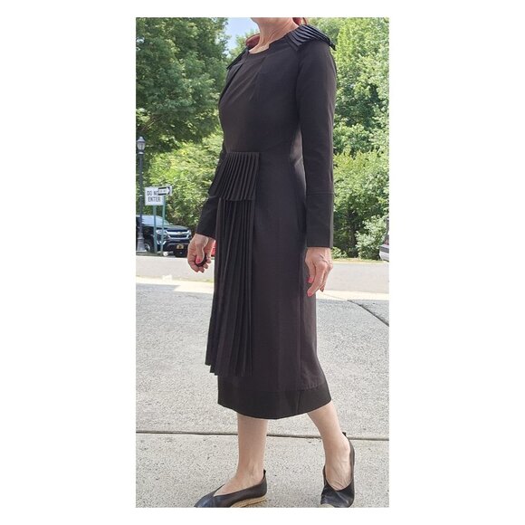 COTTONADE Paris Black Pleated Details Wool Blend Sheath Dress France - Picture 2 of 14